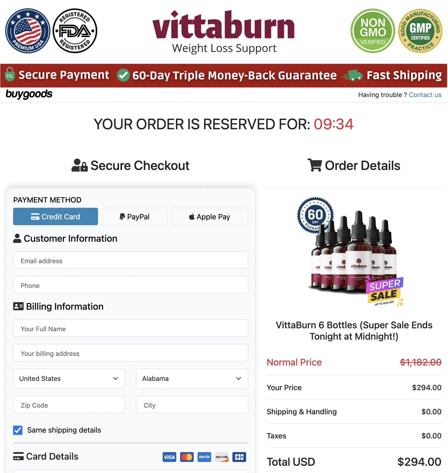 VittaBurn Weight Management Supplement Bottle (Front Label)